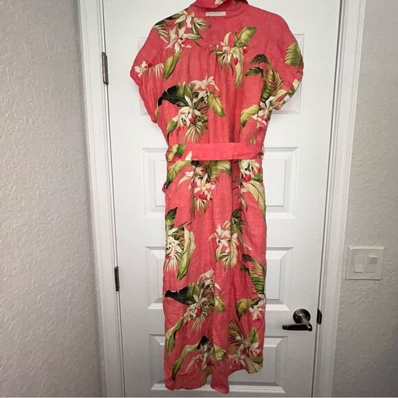 Tommy Bahama Tropical Floral Print Button Down Belted Linen Midi Dress - Picture 12 of 12